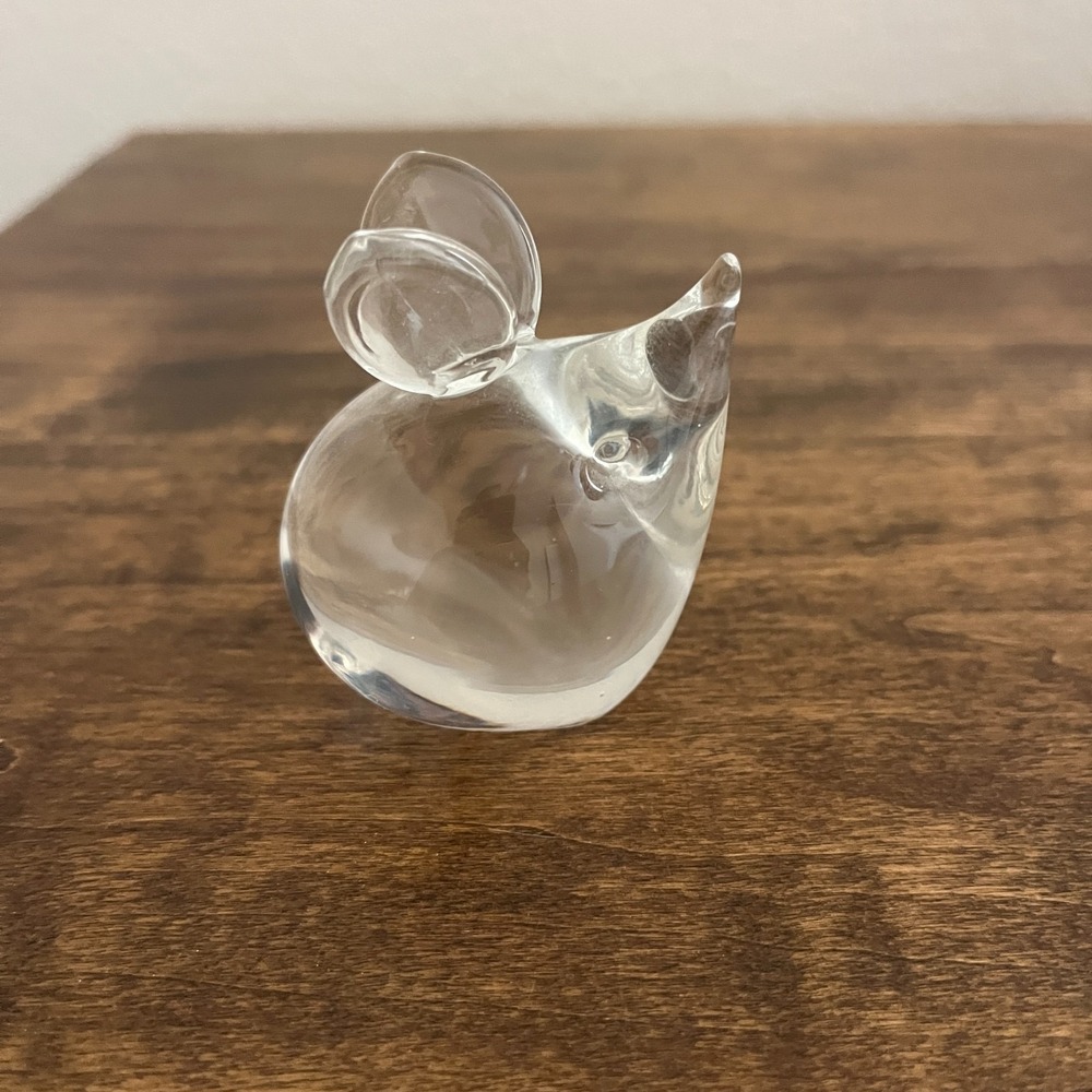 Vintage Hand Blown Clear Art Glass Mouse Figurine Paperweight Minimalist Decor‎
